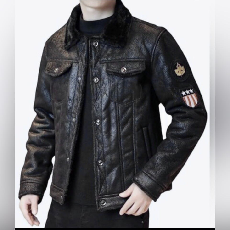 Vintage Inspired Distressed Bomberjacket Embroidered Arm Patches Black Size Xxl